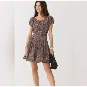 J. Crew‎ Drop-waist cotton poplin mini dress in mocha floral Women’s Size 4